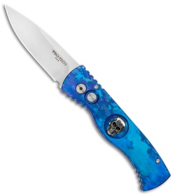 Pro-Tech Custom TR-2 Skull "Blues" Automatic Knife Aluminum (3" Satin)