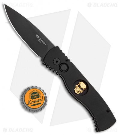 Pro-Tech TR-2 L.E. Gold Skull SWAT Tactical Response Automatic Knife (3" Black)