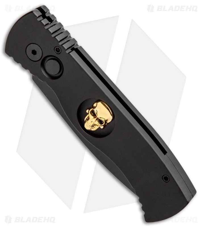 Pro-Tech TR-2 L.E. Gold Skull SWAT Tactical Response Automatic Knife (3" Black)