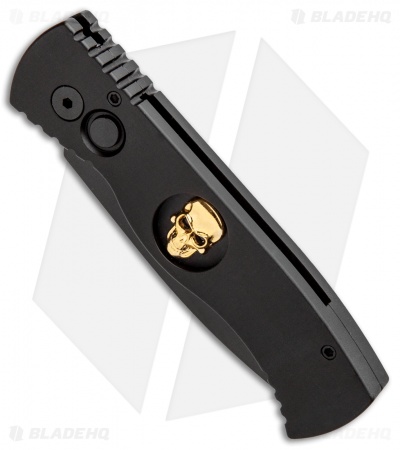 Pro-Tech TR-2 L.E. Gold Skull SWAT Tactical Response Automatic Knife (3" Black)