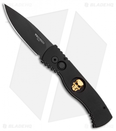 Pro-Tech TR-2 L.E. Gold Skull SWAT Tactical Response Automatic Knife (3" Black)