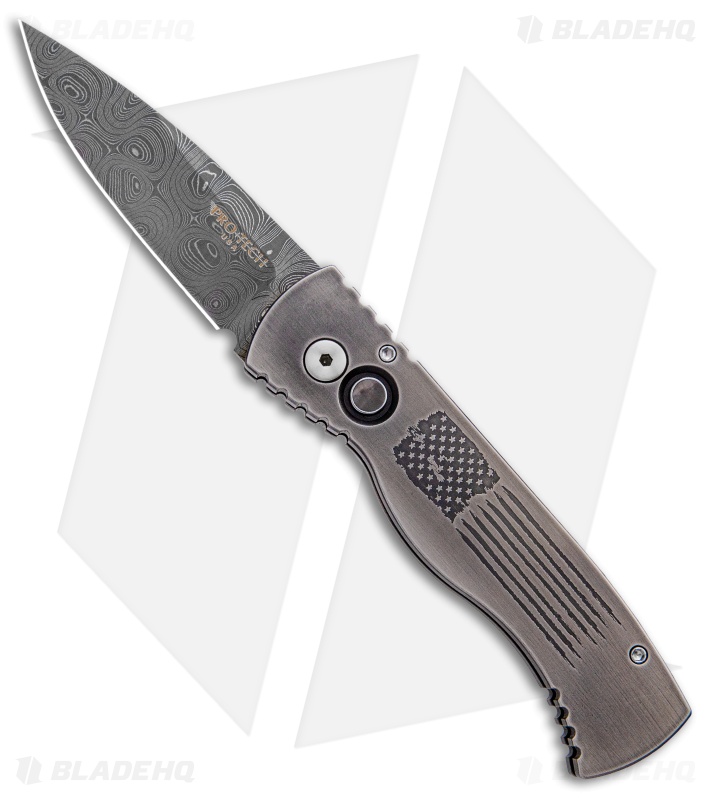 Pro-Tech TR-2 Steel Custom USA 1 Flag Automatic Knife (3" Damascus)