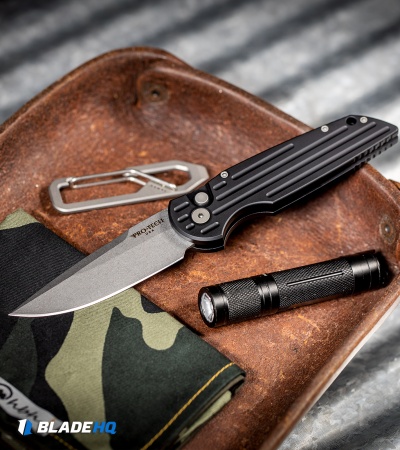 Pro-Tech Tactical Response TR-3 Knife Black Aluminum w/ Grooves (3.5" Stonewash)