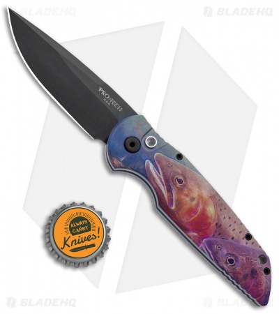Pro-Tech TR-3 Automatic Knife Custom PK Anodized "Trout" Print (3.5" Black)