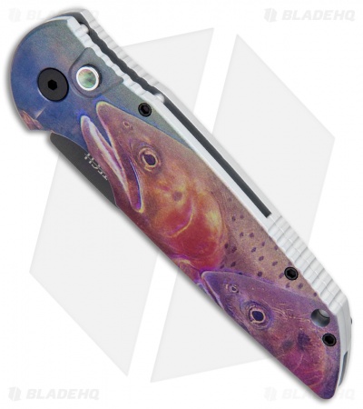 Pro-Tech TR-3 Automatic Knife Custom PK Anodized "Trout" Print (3.5" Black)