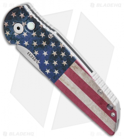 Pro-Tech TR-3 Automatic Knife PK Custom Vintage Flag (3.5" Hand Ground)
