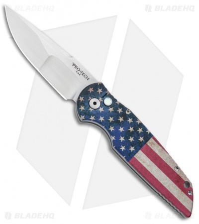 Pro-Tech TR-3 Automatic Knife PK Custom Vintage Flag (3.5" Hand Ground)