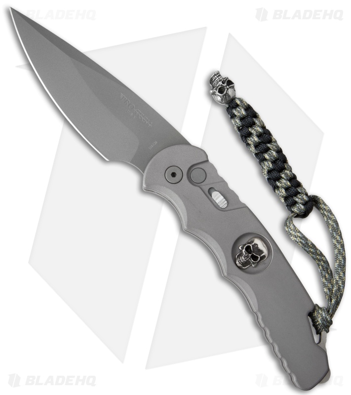 Protech TR-4 Skull Automatic Knife Gray (4" Bead Blast) TR-4.59