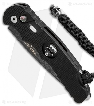 Pro-Tech TR-4 Limited Edition Skull Automatic Knife Knurled Black (4" Damasteel)