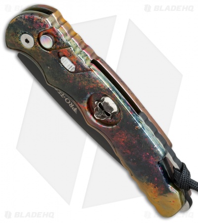 Pro-Tech TR-4 Skull Automatic Knife Gold Splash (4" Black)
