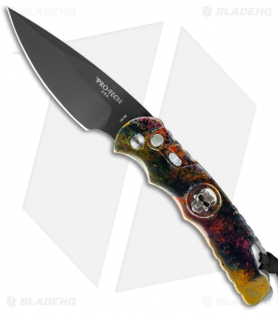 Pro-Tech TR-4 Skull Automatic Knife Gold Splash (4" Black)