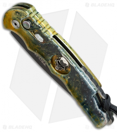 Pro-Tech TR-4 Skull Automatic Knife Gold Plus Splash (4" Black)