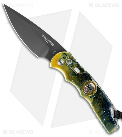 Pro-Tech TR-4 Skull Automatic Knife Gold Plus Splash (4" Black)