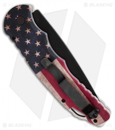 Pro-Tech TR-4 Automatic Knife Custom PK Vintage Flag (4" Black)