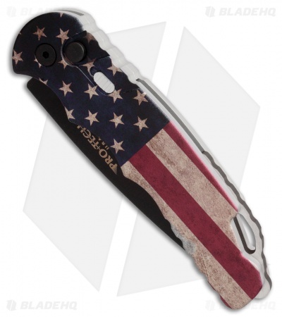 Pro-Tech TR-4 Automatic Knife Custom PK Vintage Flag (4" Black)