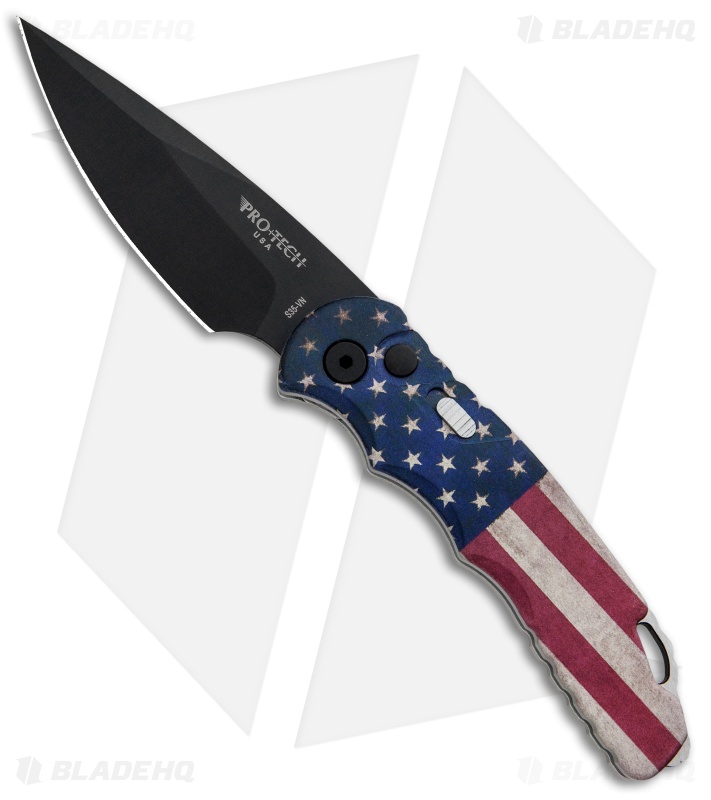 Pro-Tech TR-5 Automatic Knife Custom PK Vintage USA Flag (3.25" Black)