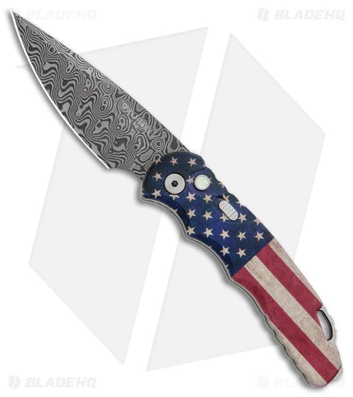 Pro-Tech TR-5 Automatic Knife Custom PK Vintage USA Flag (3.25" Damascus)
