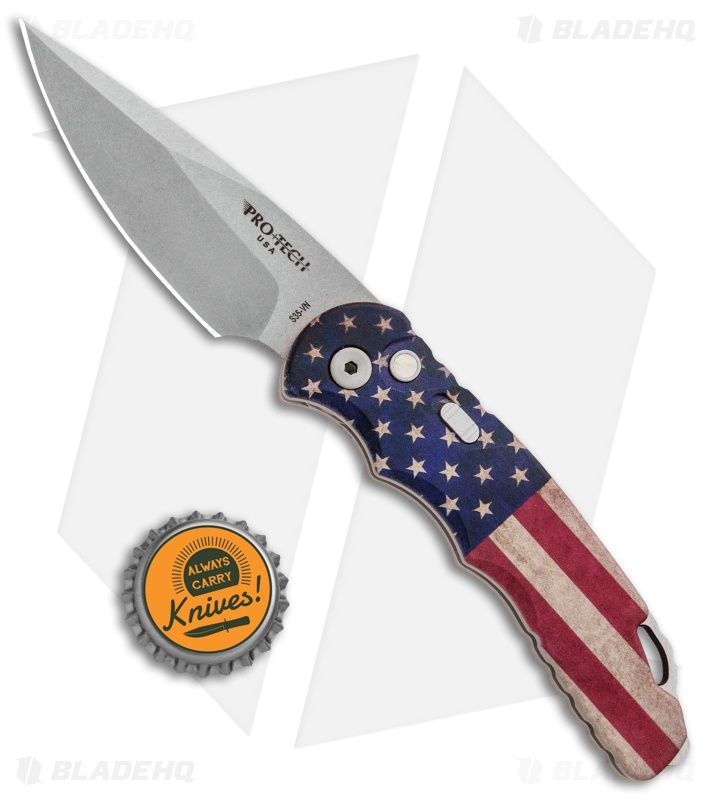 Pro-Tech TR-5 Automatic Knife Custom PK Vintage USA Flag (3.25" Stonewash)