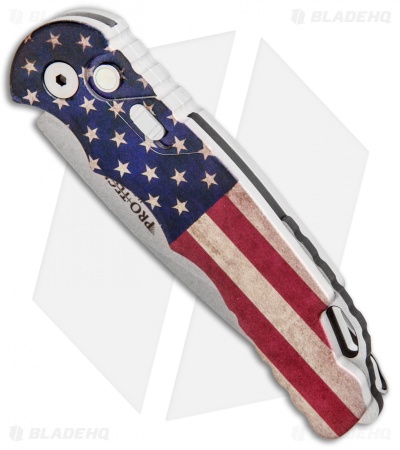 Pro-Tech TR-5 Automatic Knife Custom PK Vintage USA Flag (3.25" Stonewash)