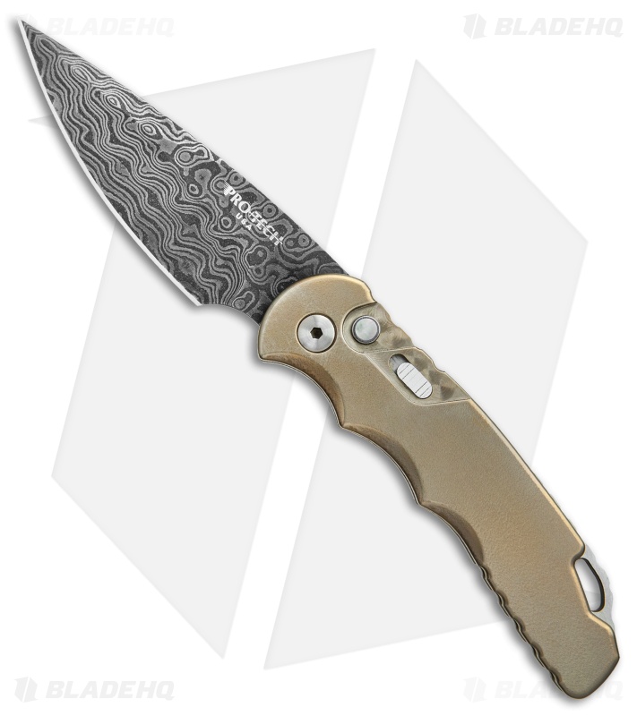 Pro-Tech TR-5 Custom Automatic Knife Bronze Ti (3.25" Damascus) SHOT Show 2018