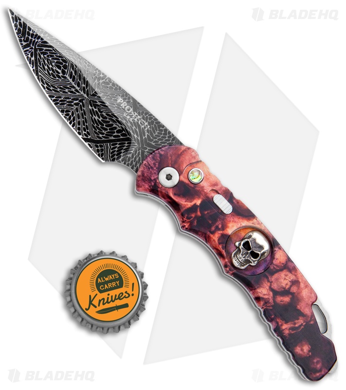 激鬼フェード 2XL ハーレー フレイム ファイヤー ポケット スカル ドクロ Pro-Tech TR-5 Automatic Knife | Red Skull - Blade HQ