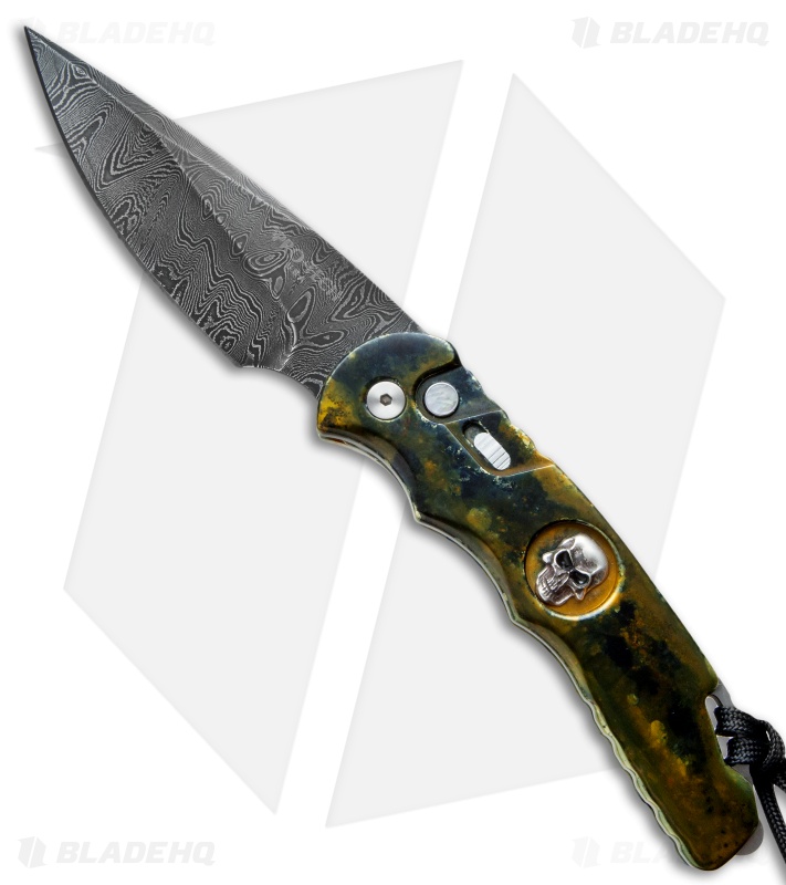 Pro-Tech Custom TR-4 Skull Automatic Knife Lava Splash (4" Damascus)