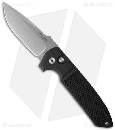 Pro-Tech Les George Rockeye Automatic Knife Black Knurled (3.375" Stonewash)