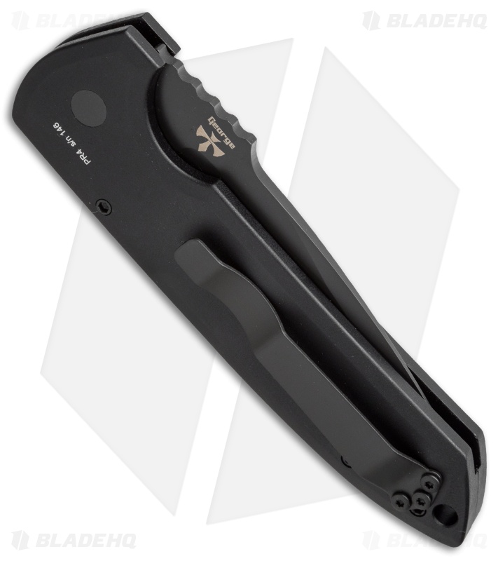 Pro-Tech Les George Rockeye Auto Knife Black Knurled (3.375" Black Serr) CPM-D2
