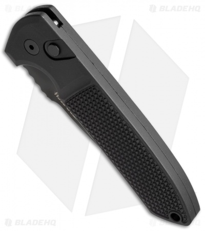 Pro-Tech Les George Rockeye Auto Knife Black Knurled (3.375" Black Serr) CPM-D2