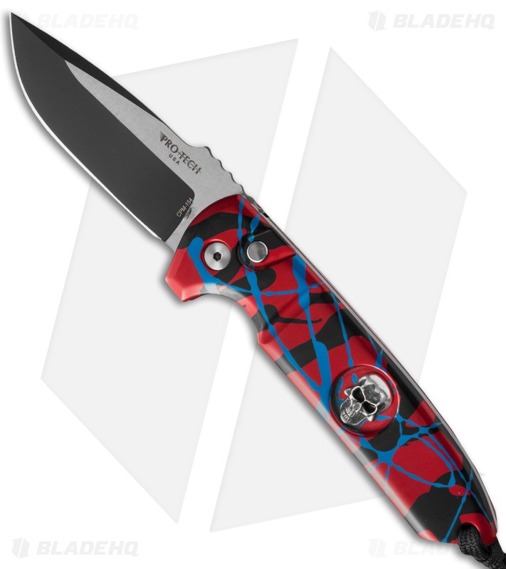 Pro-Tech Les George Rockeye Skull Surprise Splash Auto Knife - Red/Blue/Black