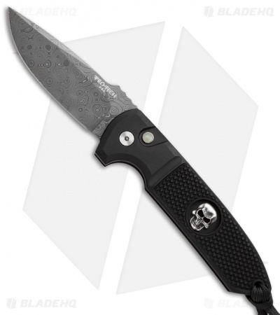 Pro-Tech Les George Rockeye Skull Automatic Knife Knurled (3.375" Damascus)