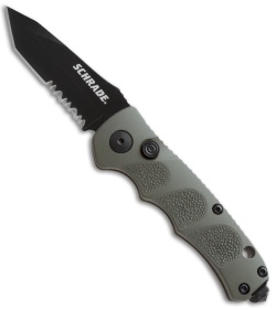 Schrade Mini Extreme Survival Tanto Auto Knife Green (2.5" Black Serr) SC60MODTS