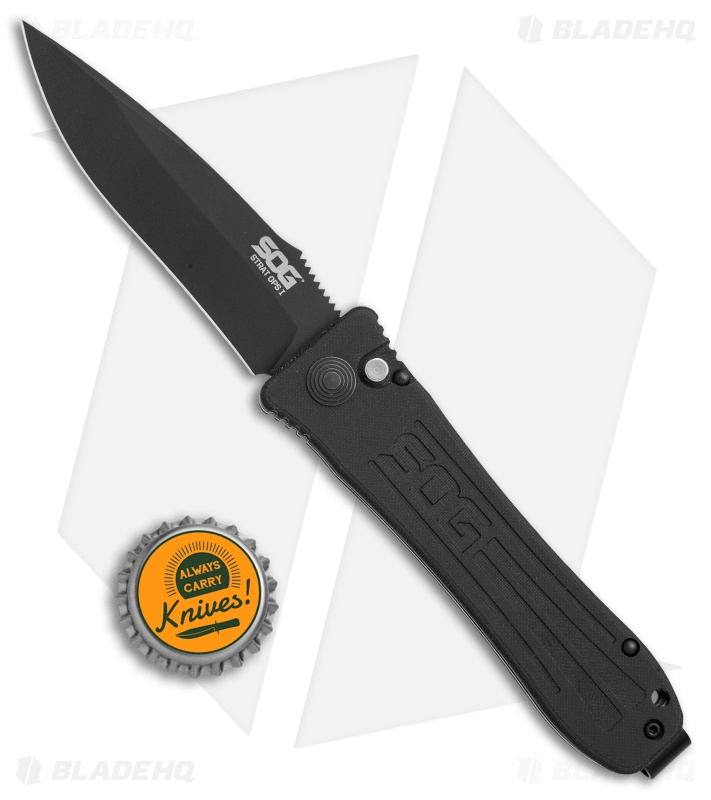 SOG Strat Ops Automatic Knife Black Canvas Micarta (3.5" Black) 