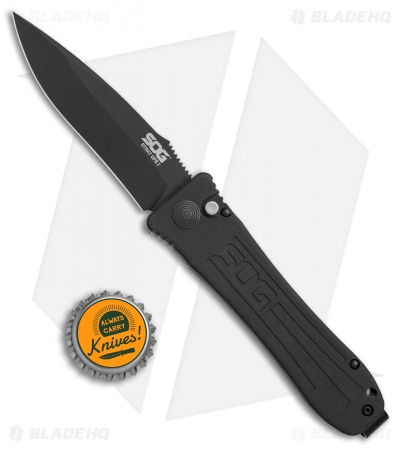 SOG Strat Ops Automatic Knife Black Canvas Micarta (3.5" Black) 
