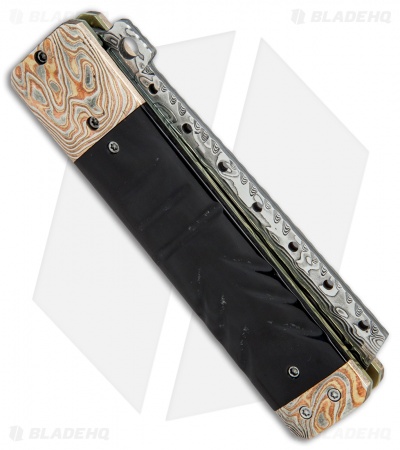 Brandon Vallotton Custom Prestige Automatic Knife Buffalo Horn/Mokume (Damascus)