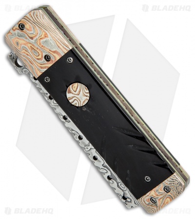 Brandon Vallotton Custom Prestige Automatic Knife Buffalo Horn/Mokume (Damascus)