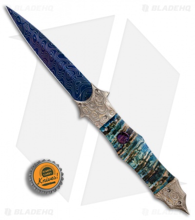 Cory Vallotton Custom Diablo Automatic Knife Mammoth Molar/Mokume (Damascus)