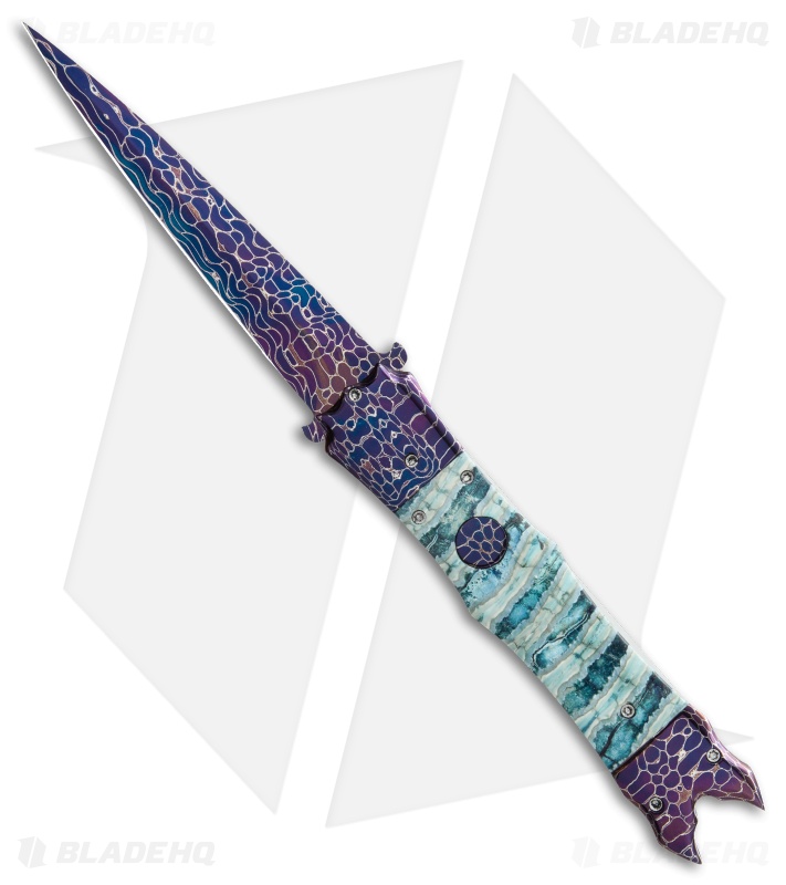Kyle/Jamie Vallotton Custom Dancing Rook Proto #3 Auto Knife Blue Mammoth