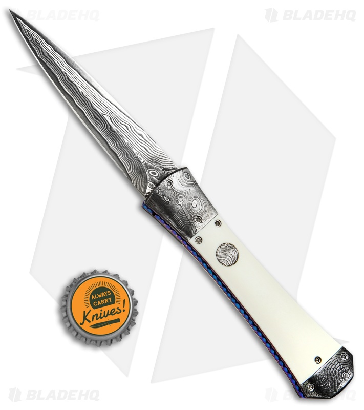 Kyle Vallotton Custom Bent Dagger Automatic Knife Mammoth (3.8" Damascus)