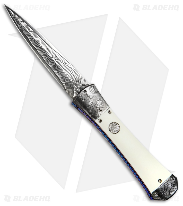 Kyle Vallotton Custom Bent Dagger Automatic Knife Mammoth (3.8" Damascus)