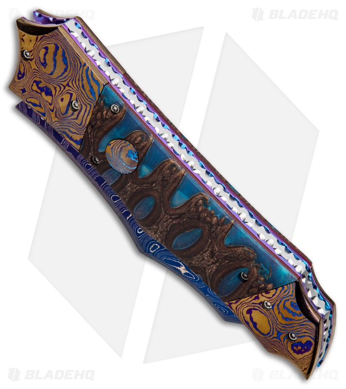 Kyle Vallotton Custom Proto Alien Predator Automatic Turquoise (4.1" Damascus) 