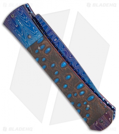 Kyle Vallotton Custom Large Bent Dagger Automatic Knife Blue Banksia Nut