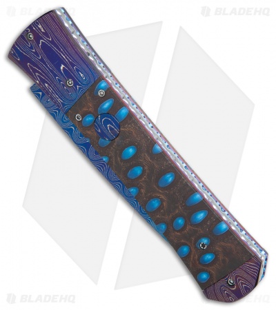 Kyle Vallotton Custom Large Bent Dagger Automatic Knife Blue Banksia Nut