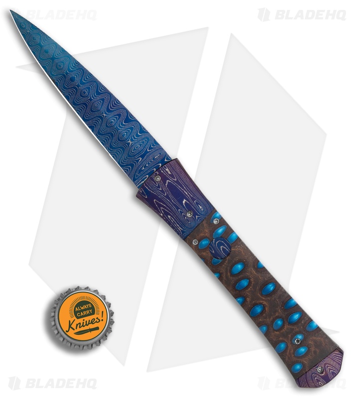 Kyle Vallotton Custom Large Bent Dagger Automatic Knife Blue Banksia Nut