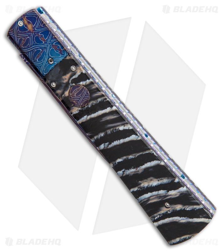 Rainy Vallotton Custom Fantail D&D Automatic Knife Black Molar (Damascus)