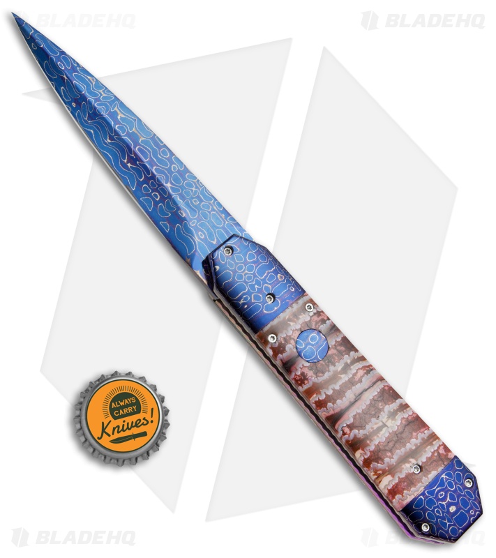 Rainy Vallotton Custom Medium Coffin Dagger Auto Knife Mammoth (4.125" Damascus)