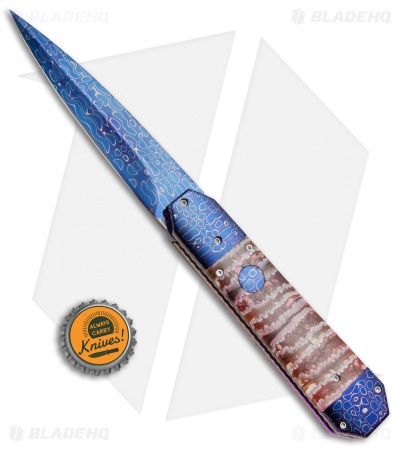 Rainy Vallotton Custom Medium Coffin Dagger Auto Knife Mammoth (4.125" Damascus)