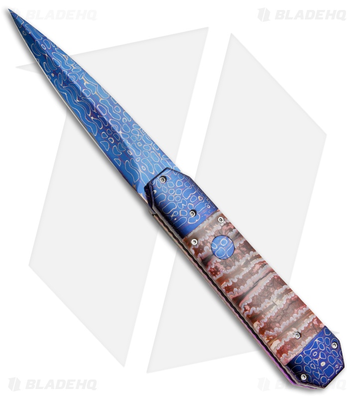 Rainy Vallotton Custom Medium Coffin Dagger Auto Knife Mammoth (4.125" Damascus)