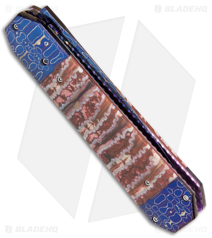 Rainy Vallotton Custom Medium Coffin Dagger Auto Knife Mammoth (4.125" Damascus)