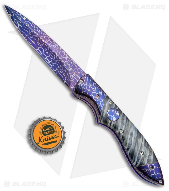 Rainy Vallotton Custom Mini Wasp Automatic Knife Green Mammoth (3.6" Damascus)